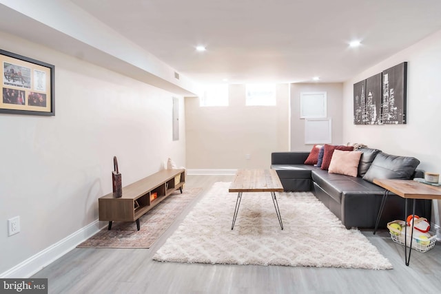 living room featuring light wood-type flooring