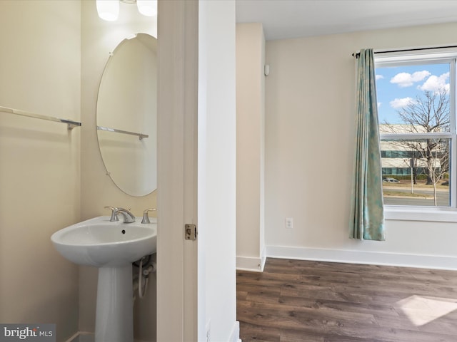 bathroom with wood-type flooring