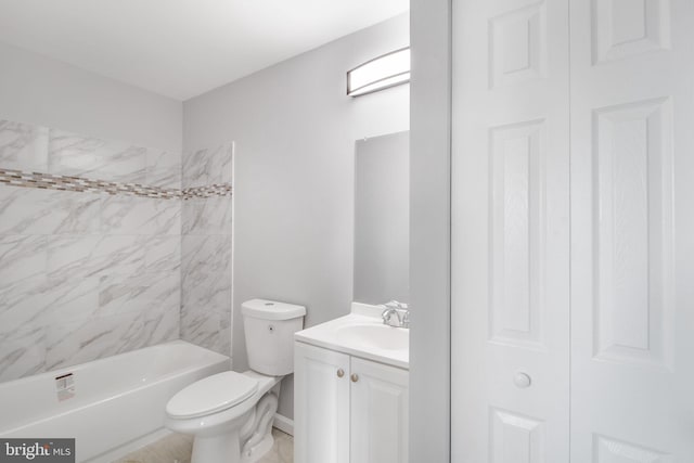 full bath with bathing tub / shower combination, vanity, and toilet
