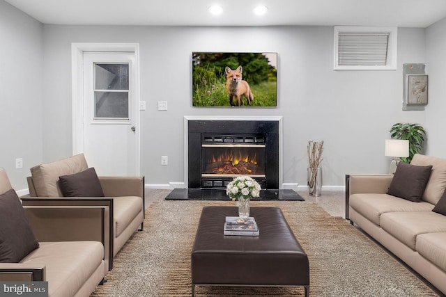 living room featuring carpet floors