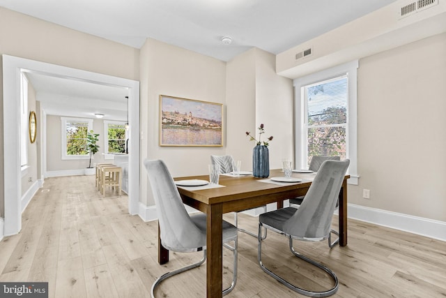 dining area featuring light hardwood / wood-style flooring and a healthy amount of sunlight