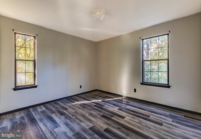 empty room featuring a healthy amount of sunlight and dark hardwood / wood-style flooring