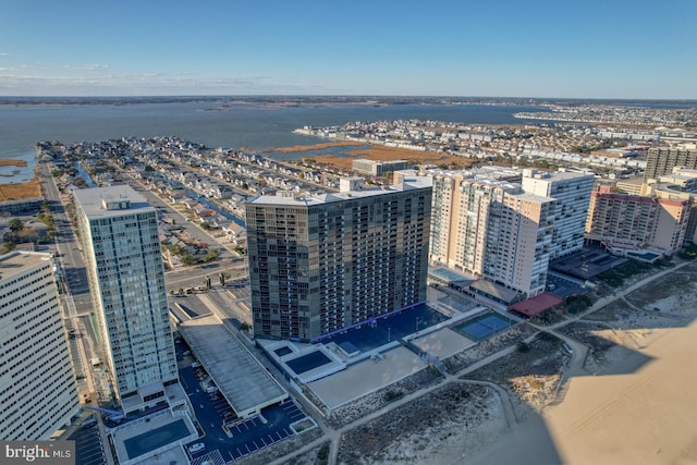 aerial view with a water view