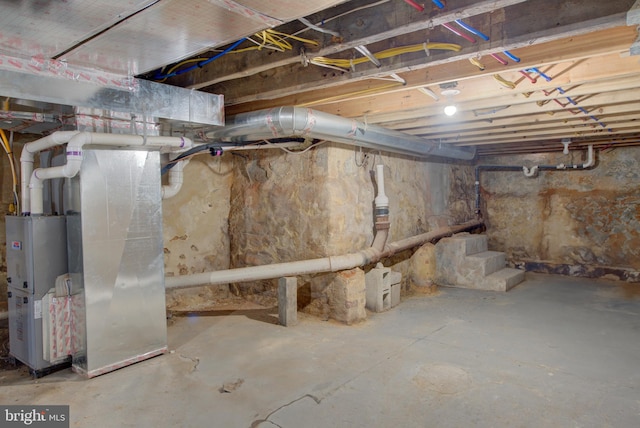 basement with heating unit