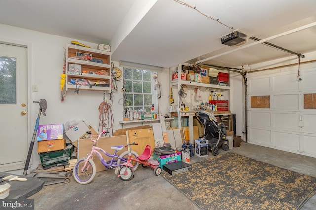 garage with a garage door opener