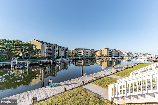 view of dock with a water view