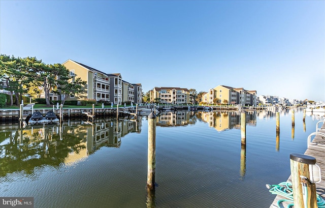 dock area with a water view