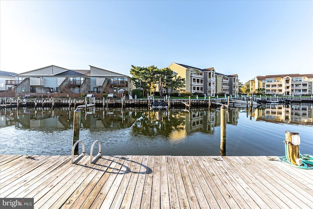 view of dock with a water view