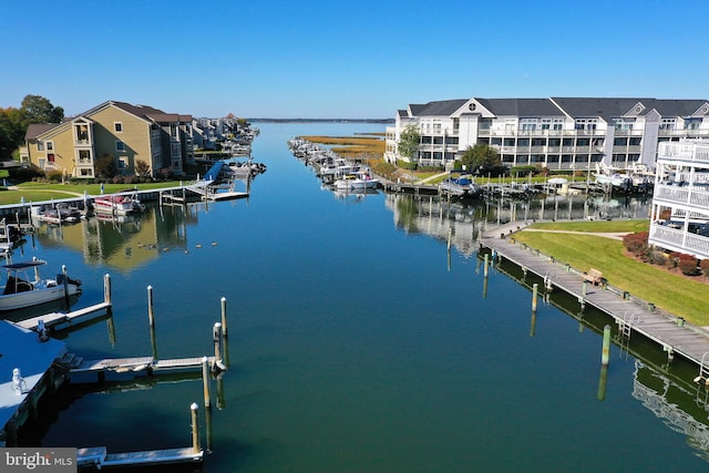 property view of water with a dock