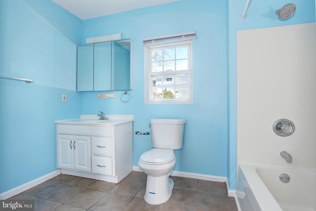 full bathroom featuring vanity, tile patterned floors, toilet, and shower / bath combination