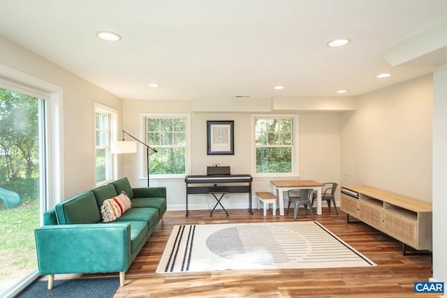 interior space featuring a wealth of natural light and hardwood / wood-style floors