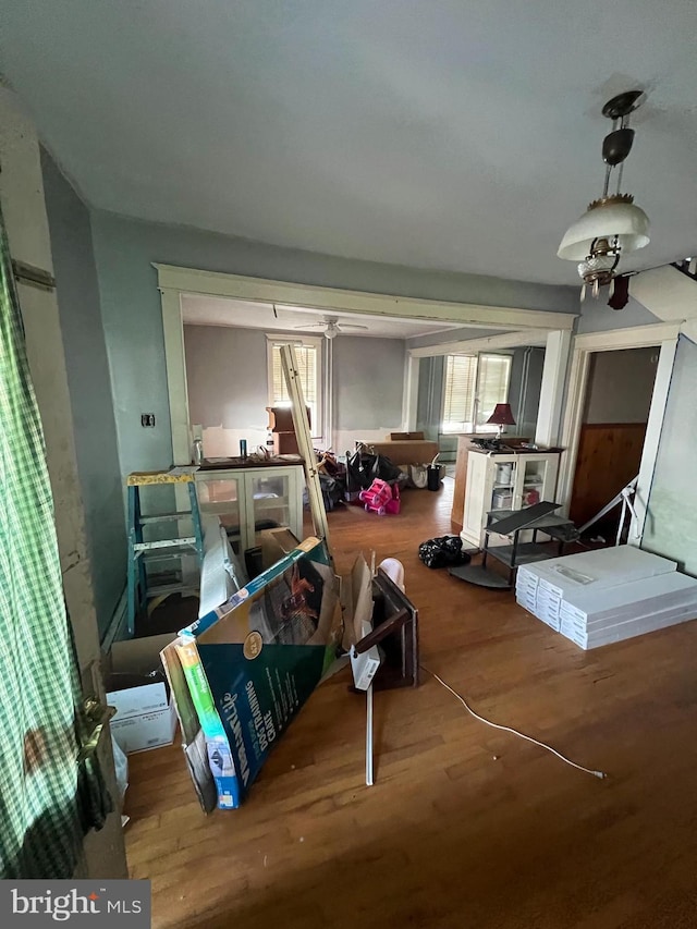 miscellaneous room with hardwood / wood-style flooring and ceiling fan