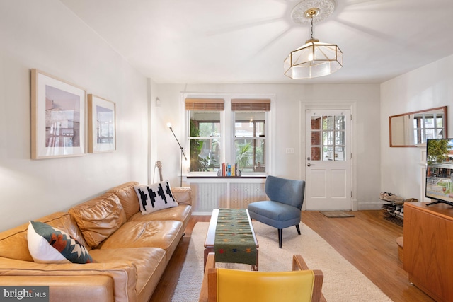 living room with hardwood / wood-style floors