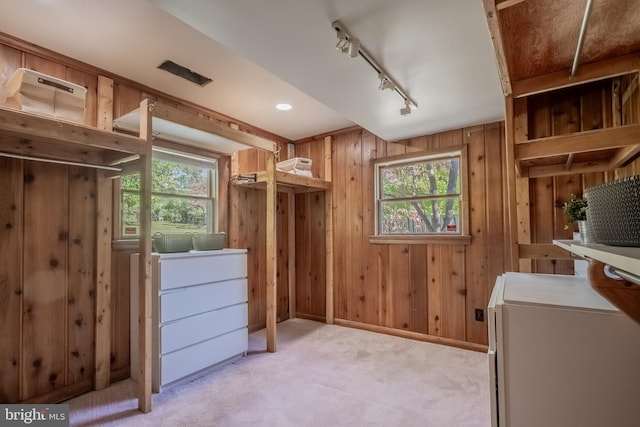 spacious closet featuring light colored carpet