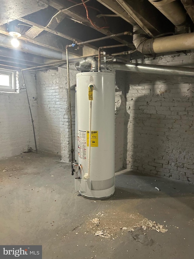 basement featuring gas water heater