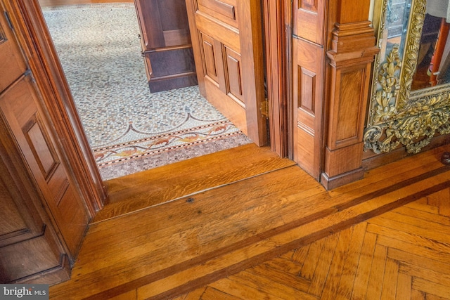 staircase with parquet flooring