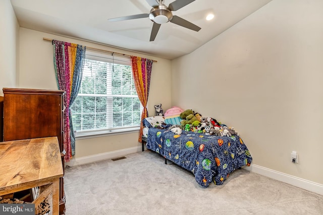 bedroom with carpet and ceiling fan