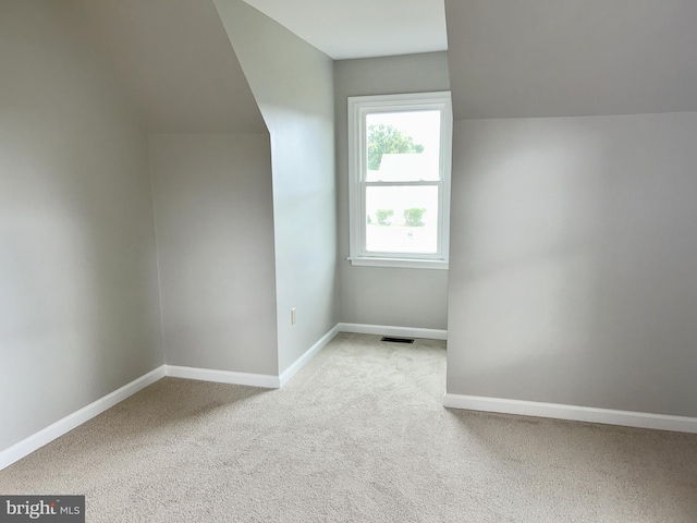 additional living space featuring lofted ceiling and carpet flooring