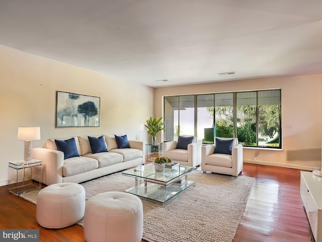 living room with hardwood / wood-style floors