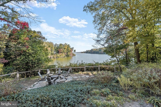 exterior space featuring a water view