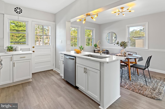 kitchen featuring white cabinets, dishwasher, a healthy amount of sunlight, and sink