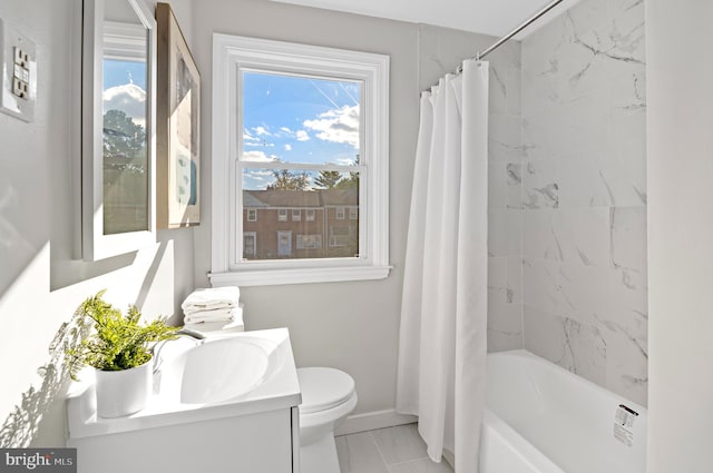 full bathroom with vanity, toilet, and shower / bath combo