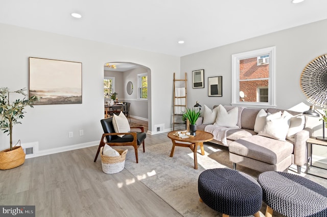 living room featuring light hardwood / wood-style flooring