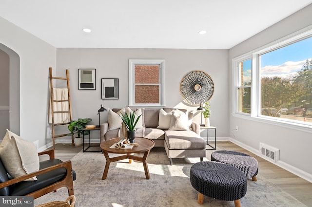 living room featuring light hardwood / wood-style flooring