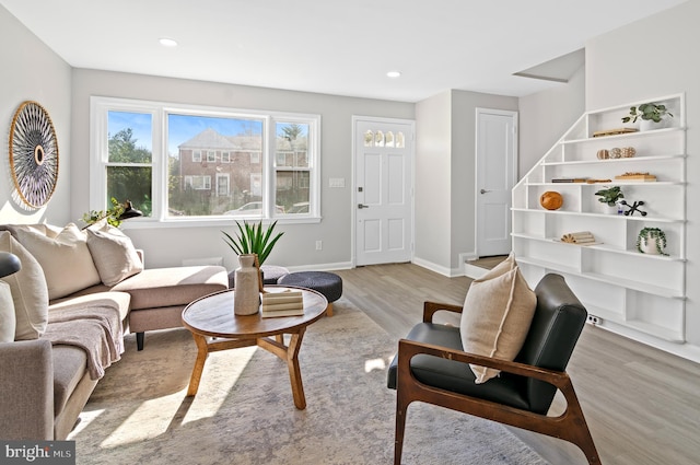 living room with light hardwood / wood-style floors