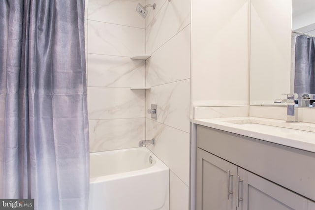 bathroom with vanity and shower / tub combo with curtain