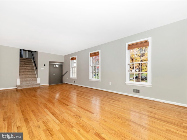 unfurnished living room featuring light hardwood / wood-style flooring