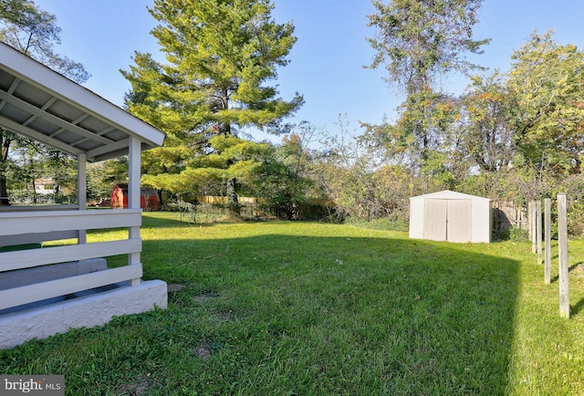 view of yard featuring a storage unit