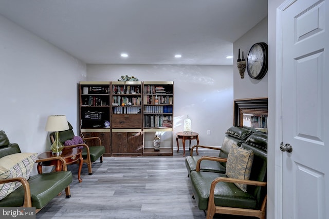 living area with light hardwood / wood-style floors