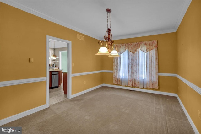 carpeted empty room featuring ornamental molding