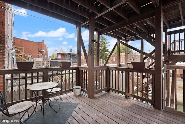 deck featuring stairway