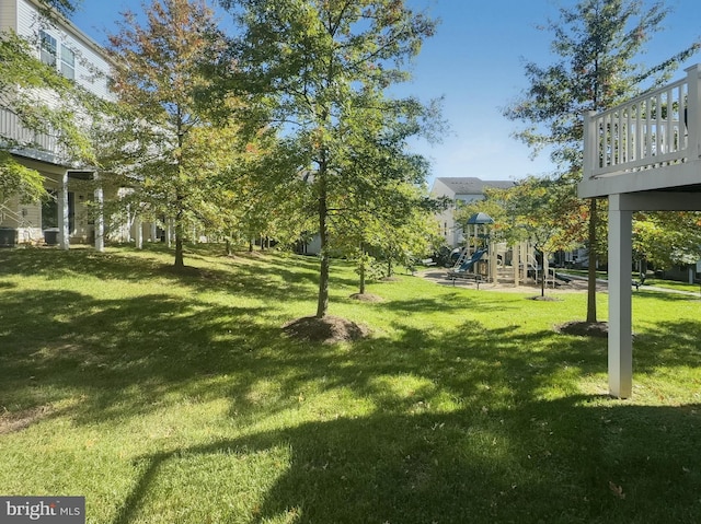 view of yard with a playground