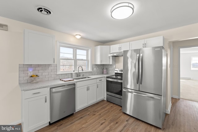 kitchen with white cabinetry, sink, and stainless steel appliances