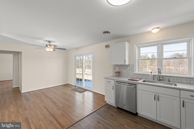 kitchen featuring sink, a wealth of natural light, white cabinets, and dishwasher