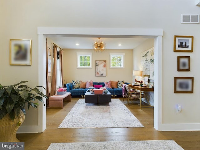 living room featuring light hardwood / wood-style flooring