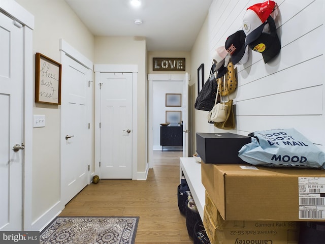 mudroom with light wood-type flooring