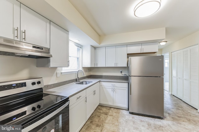 kitchen with sink, white cabinets, and stainless steel appliances