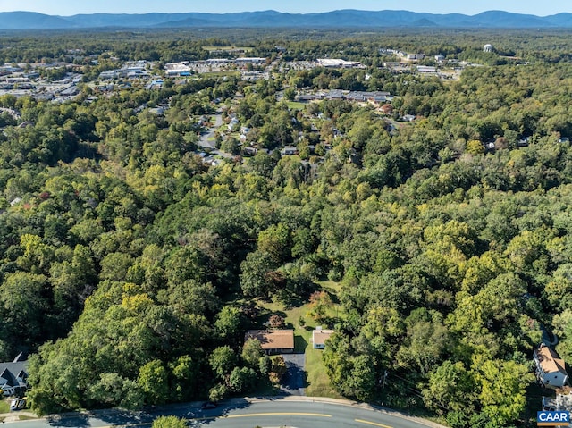 birds eye view of property featuring a view of trees and a mountain view