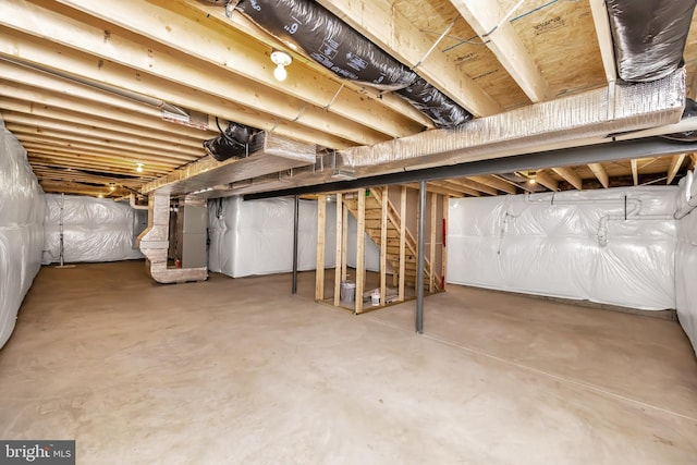 basement featuring heating unit