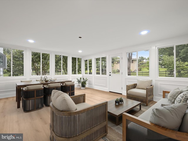 8018 Martown Rd, Laurel, MD 20723 - sunroom featuring wood finished floors, a wooden deck, and recessed lighting