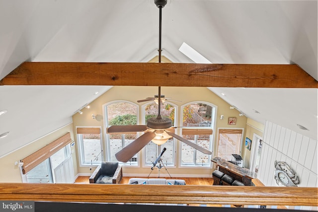 room details with a skylight and beam ceiling