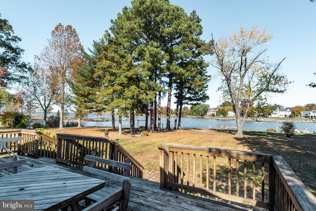 wooden deck with a water view