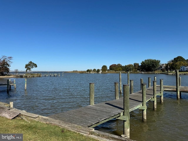 view of dock featuring a water view