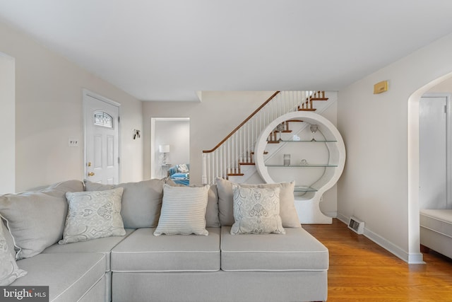 living room with hardwood / wood-style floors