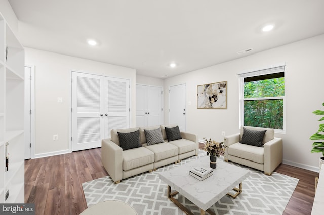 living room with hardwood / wood-style flooring