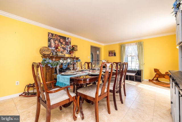 tiled dining area with crown molding